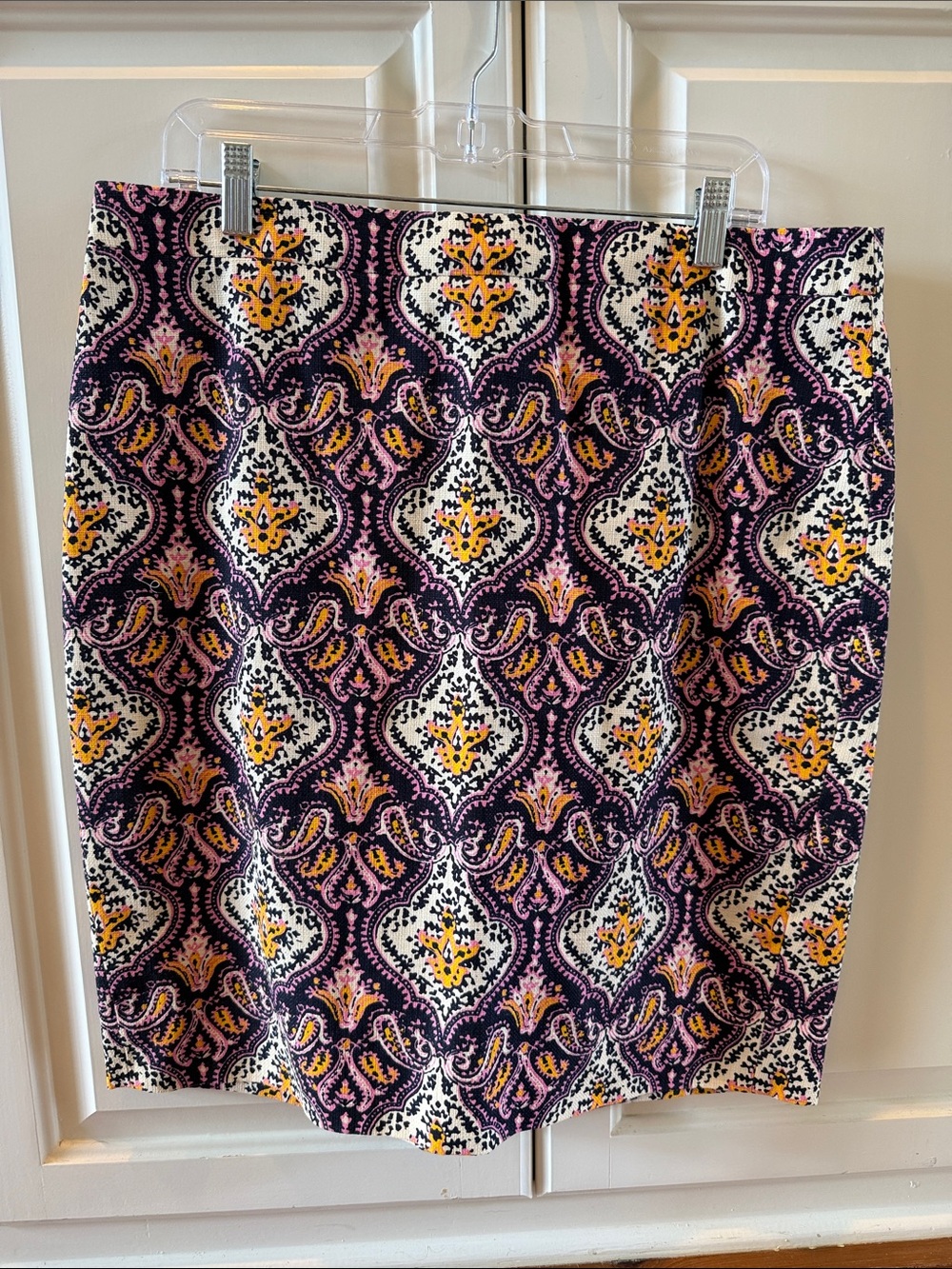 J. Crew Purple and Yellow Patterned Pencil Skirt size 12 like new 100% cotton